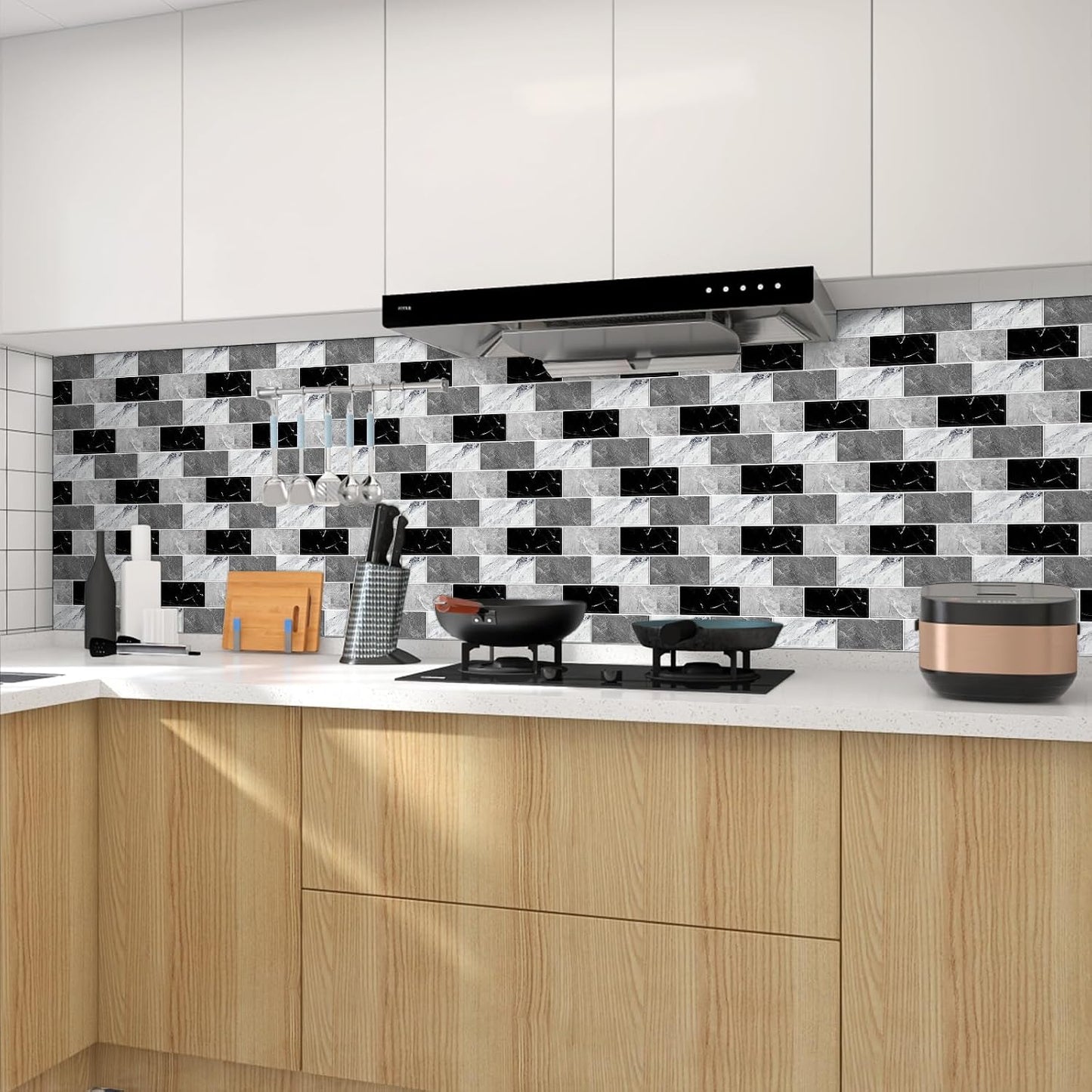 10 Sheets Peel and Stick Backsplash for Kitchen 12"X12" Back Splash Adhesive Subway Wall Tile Flat Vinyl Sticker for Bathroom on Renter Friendly Marble 2-6 (Not 3D Tile)