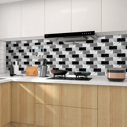10 Sheets Peel and Stick Backsplash for Kitchen 12"X12" Back Splash Adhesive Subway Wall Tile Flat Vinyl Sticker for Bathroom on Renter Friendly Marble 2-6 (Not 3D Tile)