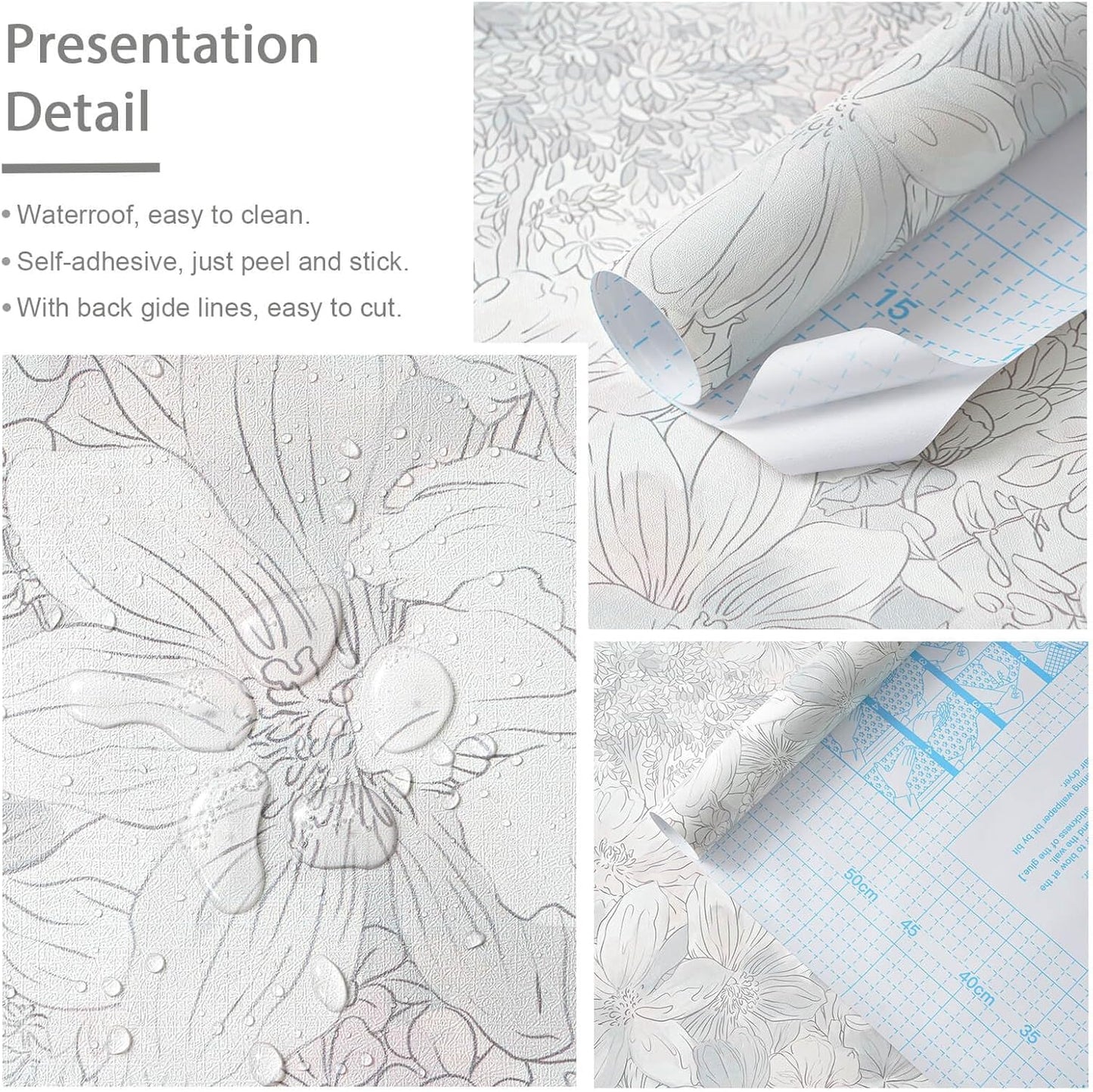 Heroad Peel and Stick Wallpaper Boho Beige Contact Paper Floral Wall Paper Removable Self Adhesive Wallpaper for Cabinet Bedroom Living Room Entryway Walls Bathroom Waterproof Vinyl Roll 17.3''x78.7''
