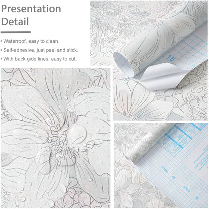 Heroad Peel and Stick Wallpaper Boho Beige Contact Paper Floral Wall Paper Removable Self Adhesive Wallpaper for Cabinet Bedroom Living Room Entryway Walls Bathroom Waterproof Vinyl Roll 17.3''x78.7''