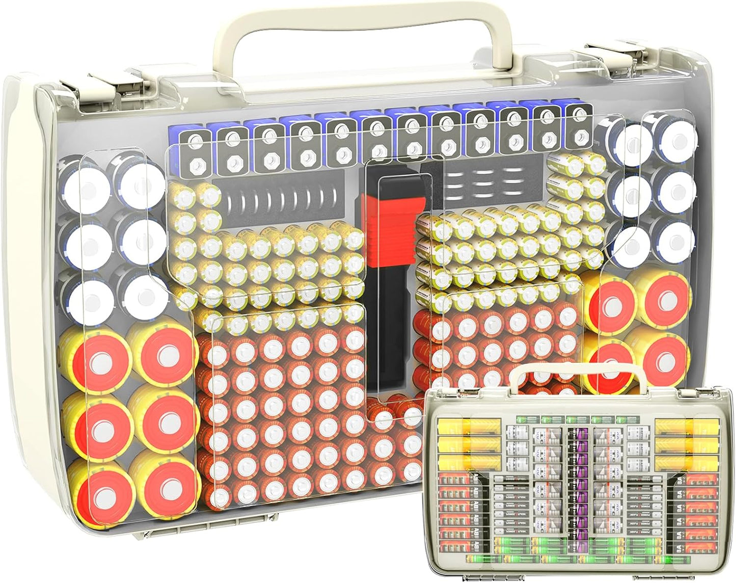 Battery Organizer Storage Case with Tester for 269 Batteries, Double Sides | Plastic, For AA AAA 4A C D Cell 9V 3V LR44 CR2 CR123 CR1632 18650 Button, Wall/Drawer, For Families/DIY/Home/Garage, Grey