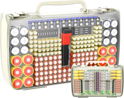 Battery Organizer Storage Case with Tester for 269 Batteries, Double Sides | Plastic, For AA AAA 4A C D Cell 9V 3V LR44 CR2 CR123 CR1632 18650 Button, Wall/Drawer, For Families/DIY/Home/Garage, Grey