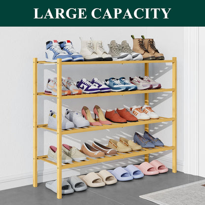 Smiry Bamboo Shoe Rack for Closet, 3 Tier Wooden Shoe Organizer, Stackable Wood Shoe Storage Shelf for Entryway, 14 Vertical Slats, One-piece Heavy-Duty Legs, 26.77"x11.02"x18.31", Natural
