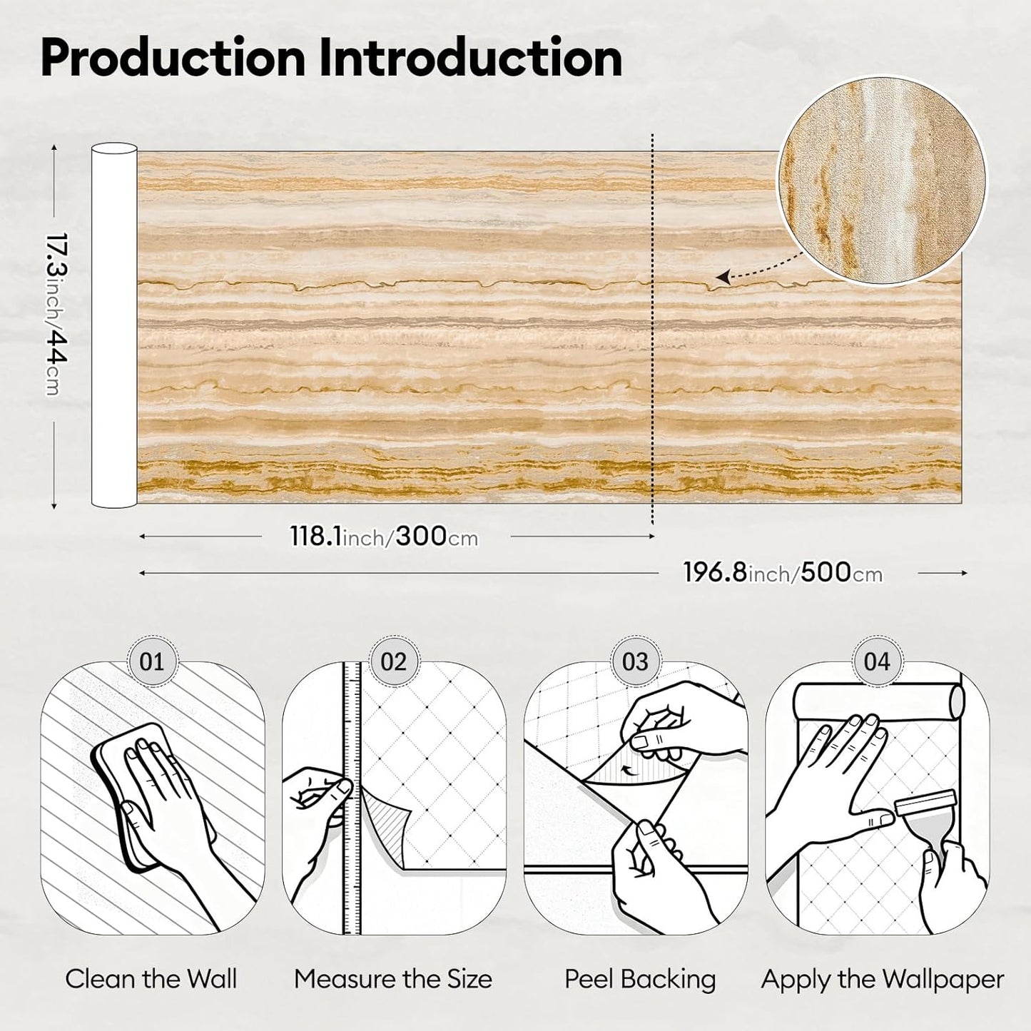 17"x118" Peel and Stick Wallpaper for Renter Friendly, Removable Wallpaper Peel and Stick, Self-Adhesive Textured Contact Paper for Walls, Cabinets, Countertops(Geometric Clay)
