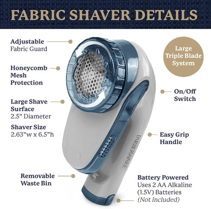Farberware Fabric Shaver & Lint Remover for Clothes – Battery Operated Lint Shaver with Triple Blades, Sweater Shaver to Remove Pilling for Clothing, Couch, Furniture, Fuzz, Lint Balls