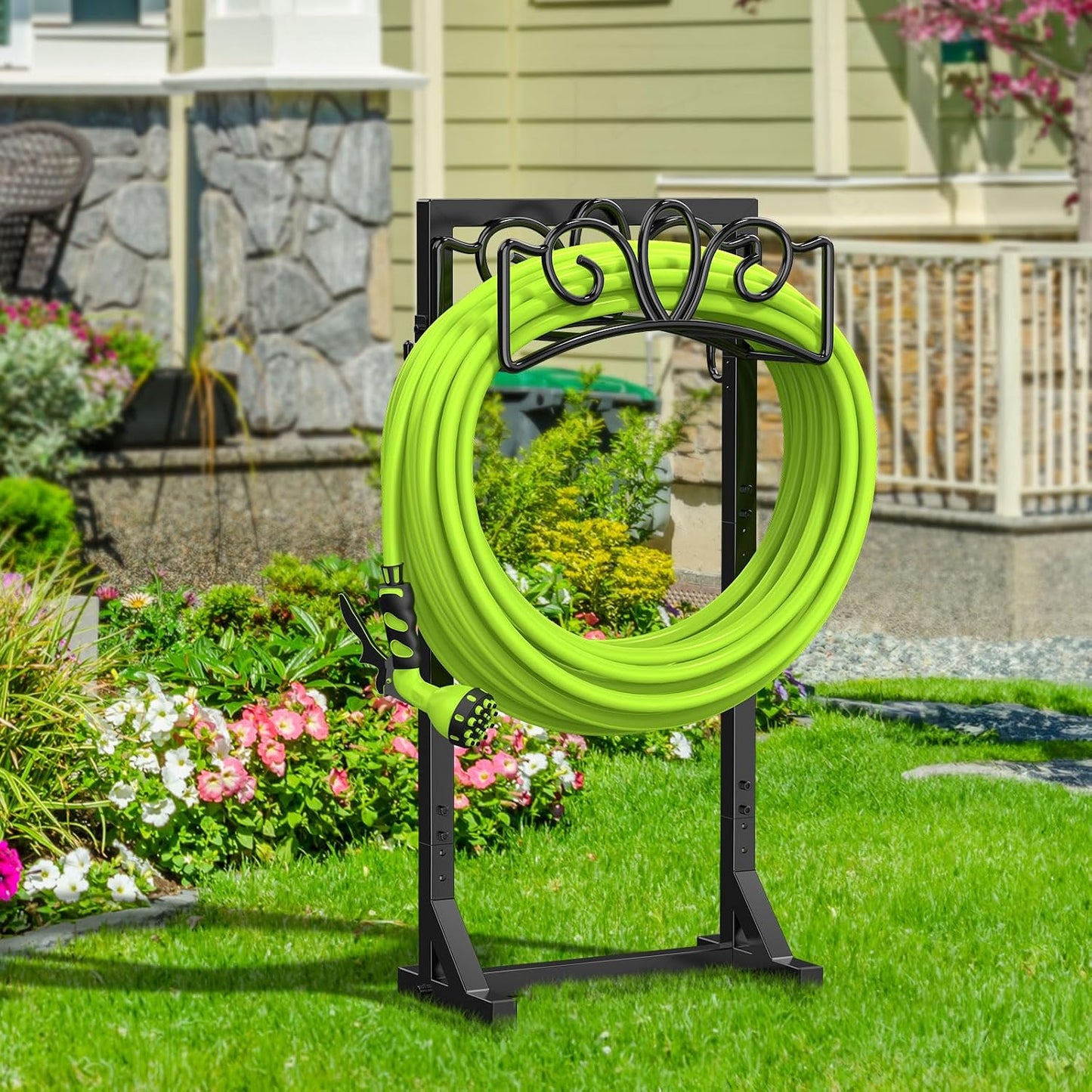 Garden Hose Holder Reel, Upgraded Metal Hose Reels Holds 150ft Hose, Heavy Duty Freestanding Water Hose Holders, Detachable Hose Storage Hanger for Outside - Fan-Shaped