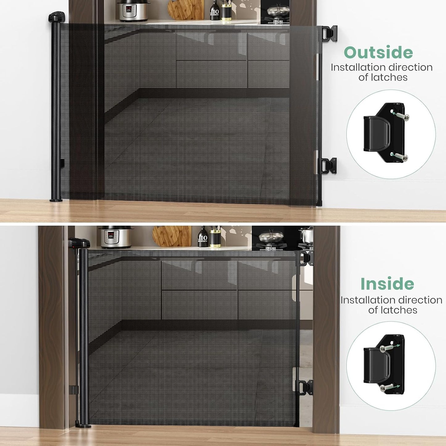 HAMOPY Retractable Baby Gate, 33" Tall, Extends up to 55" Wide, Durable Auto-Lock Baby Gates for Stairs, Mesh Dog Gate and Child Safety Gates for Doorways, Hallways, Indoor, Outdoor(Black)