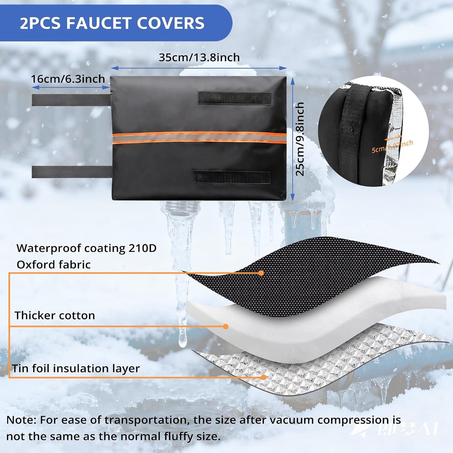 Outdoor Faucet Cover for Winter Freeze Protection with Reflective Strip, Reusable &Waterproof Water Faucet Insulation Wrap for Garden & Yard