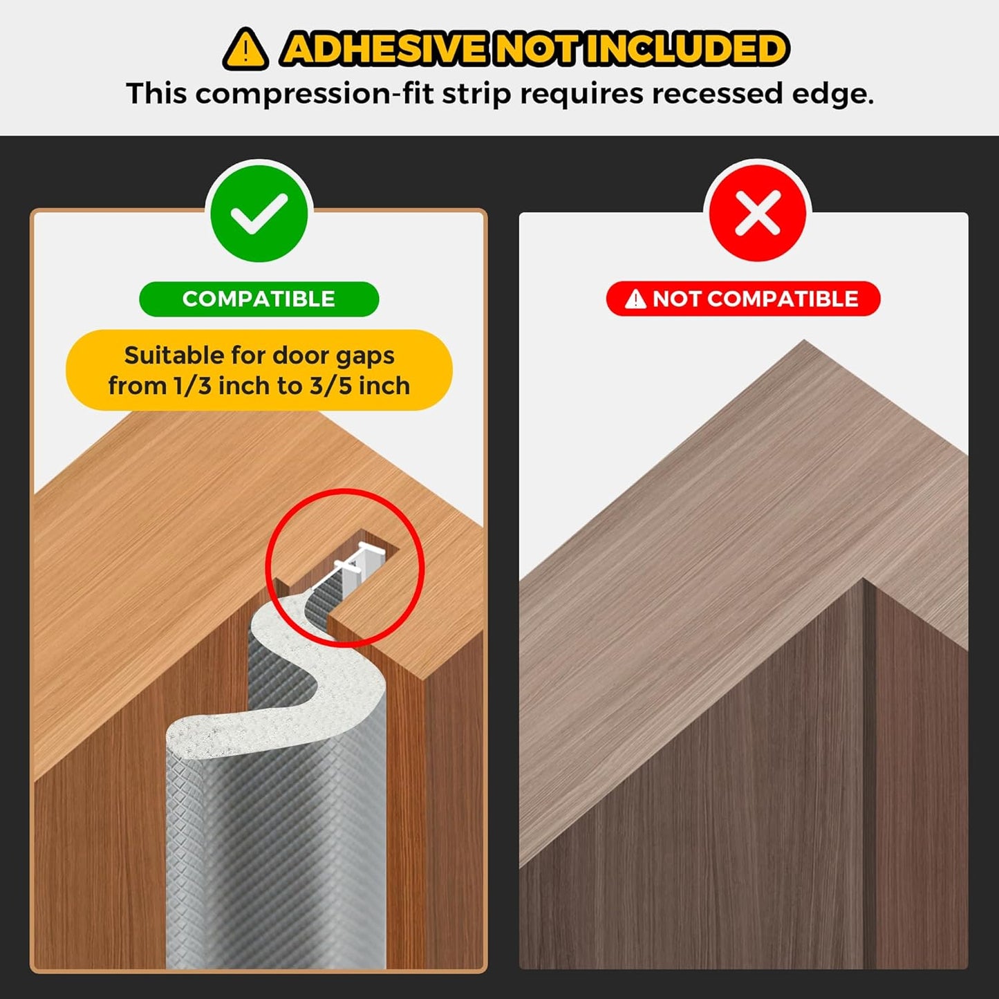 Weather Stripping Door Seal Strip - Soundproof Q-Shaped Foam for Exterior Door Frame, Large Gap Seal, Noise Cancelling, Easy to Install (Black, 26FT)