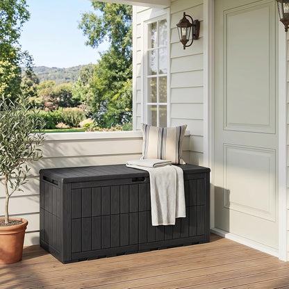 Tangkula 25 Gallon Waterproof Outdoor Storage Box with Lockable Lid | PP Resin, Wicker Patterned, Indoor Outdoor Use, Portable, Versatility, for Deck, Pool, Patio Cushions, Garden Tools