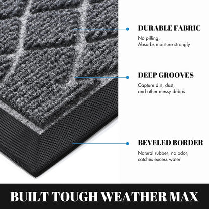 Yimobra Outdoor Mats for Front Door 29.5x17, All-Season Waterproof Doormat Outdoor Entrance, Heavy Duty Non-Slip Outside Door Mat for Garage Patio Proch Entryway Indoor, Black