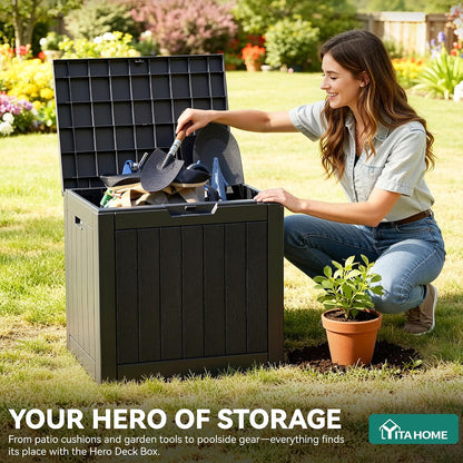 YITAHOME 31 Gallon Outdoor Storage Box | Resin Deck Box and Waterproof Package Delivery Box for Gardening Tools, Pool Supplies, Patio Furniture, Lockable, Taupe