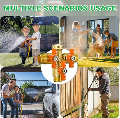 IPOW Upgrade Full Flow Garden Hose Splitter with Stainless Steel Handle, Brass Heavy Duty 2 Way Y Valve Garden Hose Splitter High Flow Spigot Splitter + 6 Rubber Hose Washers with Comfort Grip Use