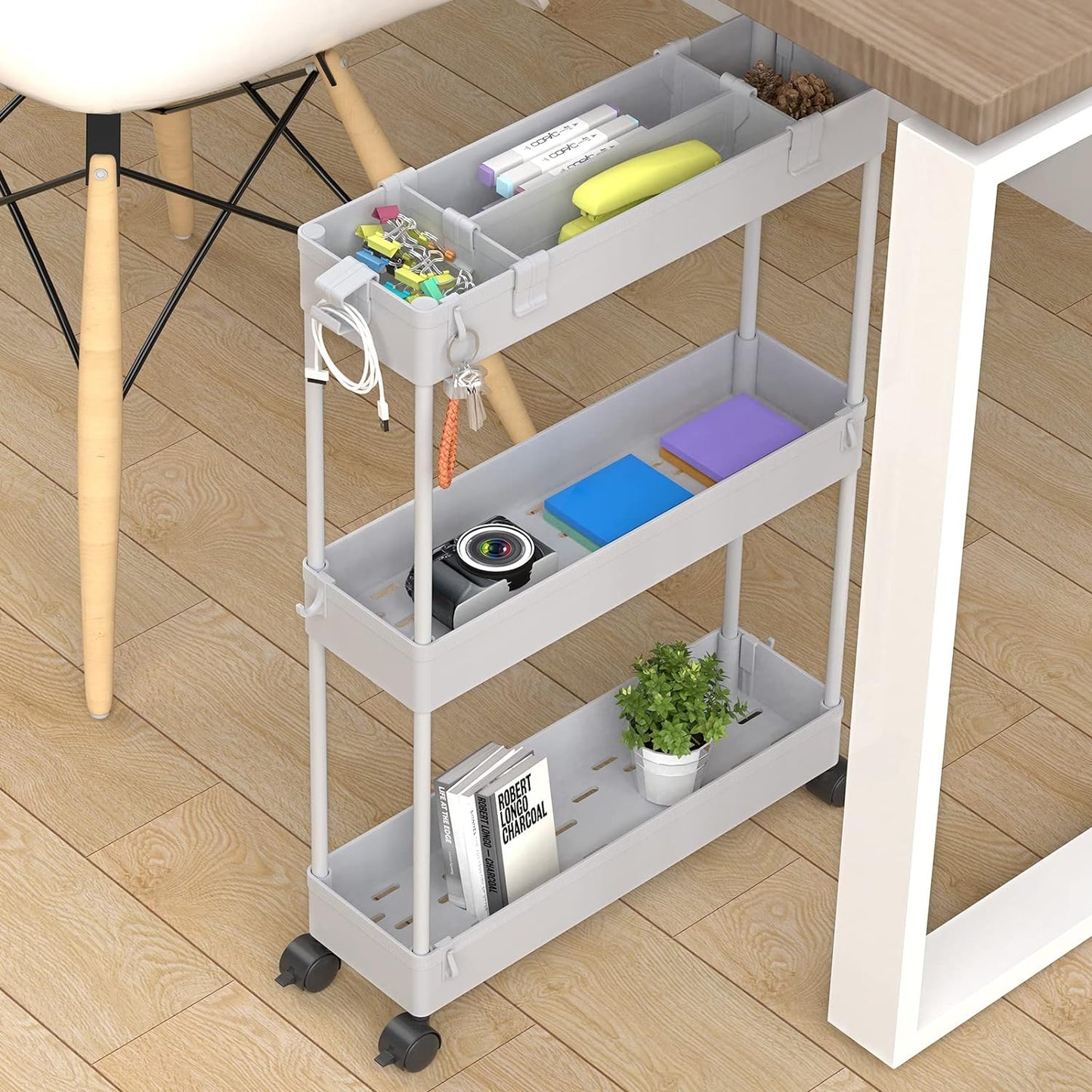 SPACELEAD Slim Storage Cart 3 Tier,Bathroom Organizer Rolling Utility,Mobile Shelving Unit Slide Out for Office, Kitchen, Laundry Room & Narrow Places，Green