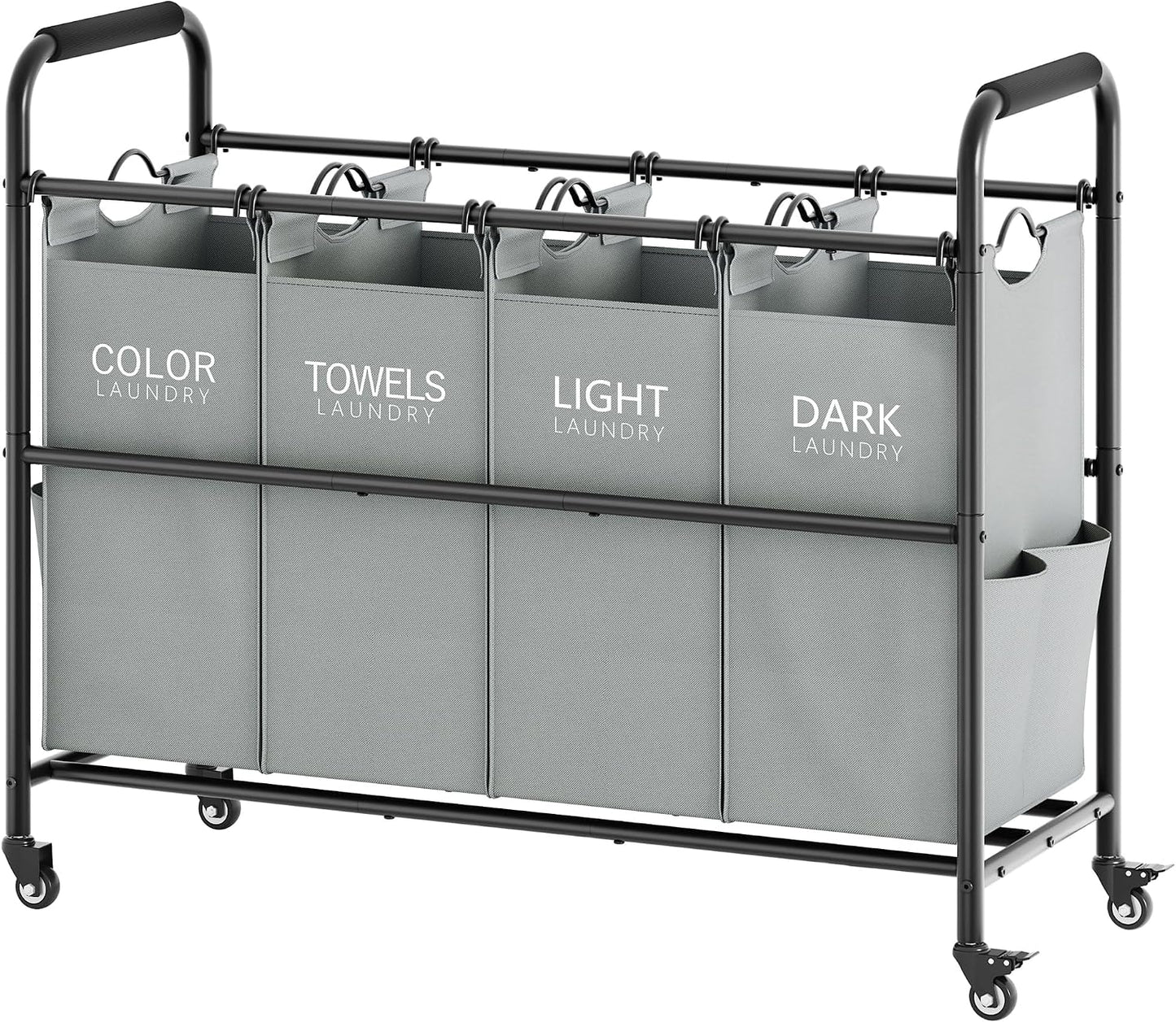Tajsoon 4 Bag Laundry Sorter Cart, 4 Section Laundry Hamper Sorter with Heavy Duty Lockable Rolling Wheels, Laundry Separator Hamper with Removable Bags for Dirty Clothes Storage, Black