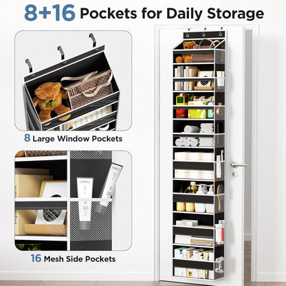 6 Tiers Over The Door Organizer, Heavy Duty Hanging Organizer Storage with Large Capacity Pockets, Behind Door Storage Hanging Shelves for Closet Wall Bathroom Bedroom Nursery Pantry, 1 Pack Grey
