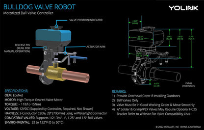 YoLink Smart Water Leak Protection System Kit: Bulldog Valve Robot, Smart Valve Controller 2, 3 Water Leak Sensors, Hub