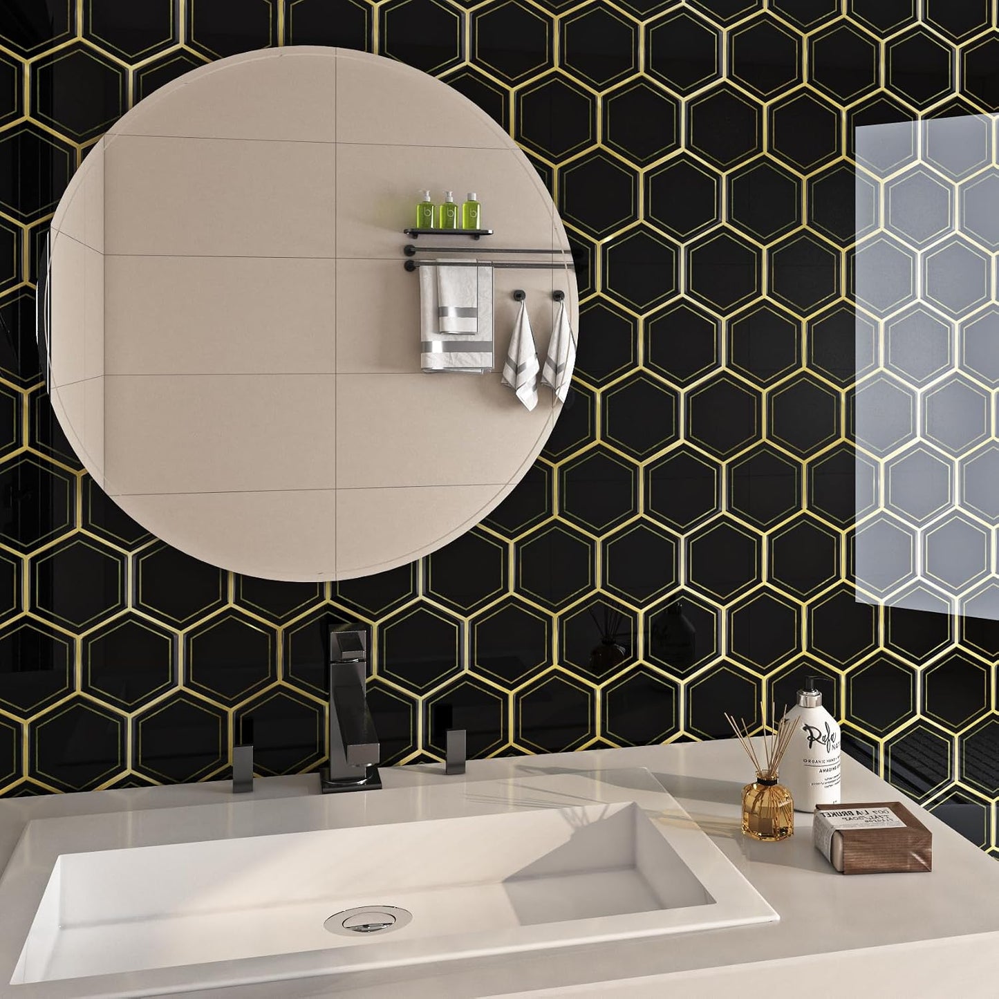FunStick Dark Green Peel and Stick Backsplash Tile Stickers for Kitchen 12"x12" 3D Hexagon Self Adhesive Wall Tiles Peel and Stick Backsplash Stick on Tile for Bathroom Shower RV Waterproof 5 Sheets