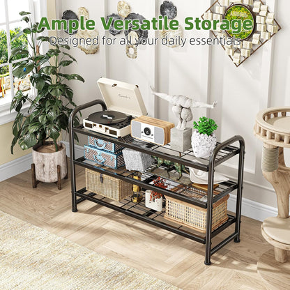 Simple Trending 3-Tier Stackable Shoe Rack, Expandable & Adjustable Shoe Shelf Storage Organizer, Wire Grid, Black