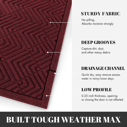 Yimobra Front Door Mat, All-Season Waterproof Outdoor Mat for Entrance with Drainage Holes, Heavy Duty Non-Slip Doormat for Garage Patio Entryway Indoor, 29.5x17, Red