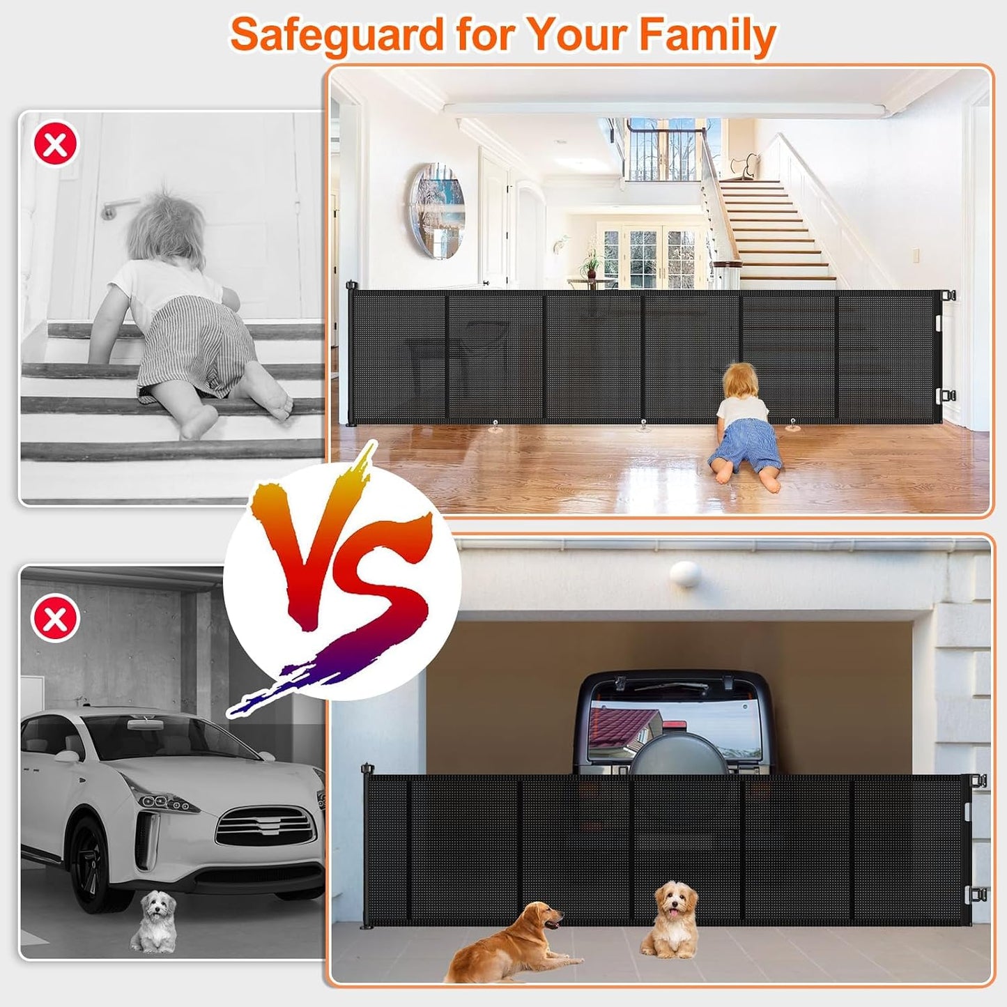 71 inch Retractable Baby Gates, EZIGO Extra Wide Baby Gate for Large Opening Extra Long Mesh Gate for Kids or Pet Dog Gate Child Safety Gate for Stairs Hallways Doorway Indoor Outdoor, Gray