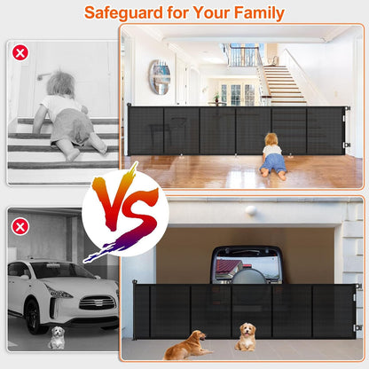 71 inch Retractable Baby Gates, EZIGO Extra Wide Baby Gate for Large Opening Extra Long Mesh Gate for Kids or Pet Dog Gate Child Safety Gate for Stairs Hallways Doorway Indoor Outdoor, Gray
