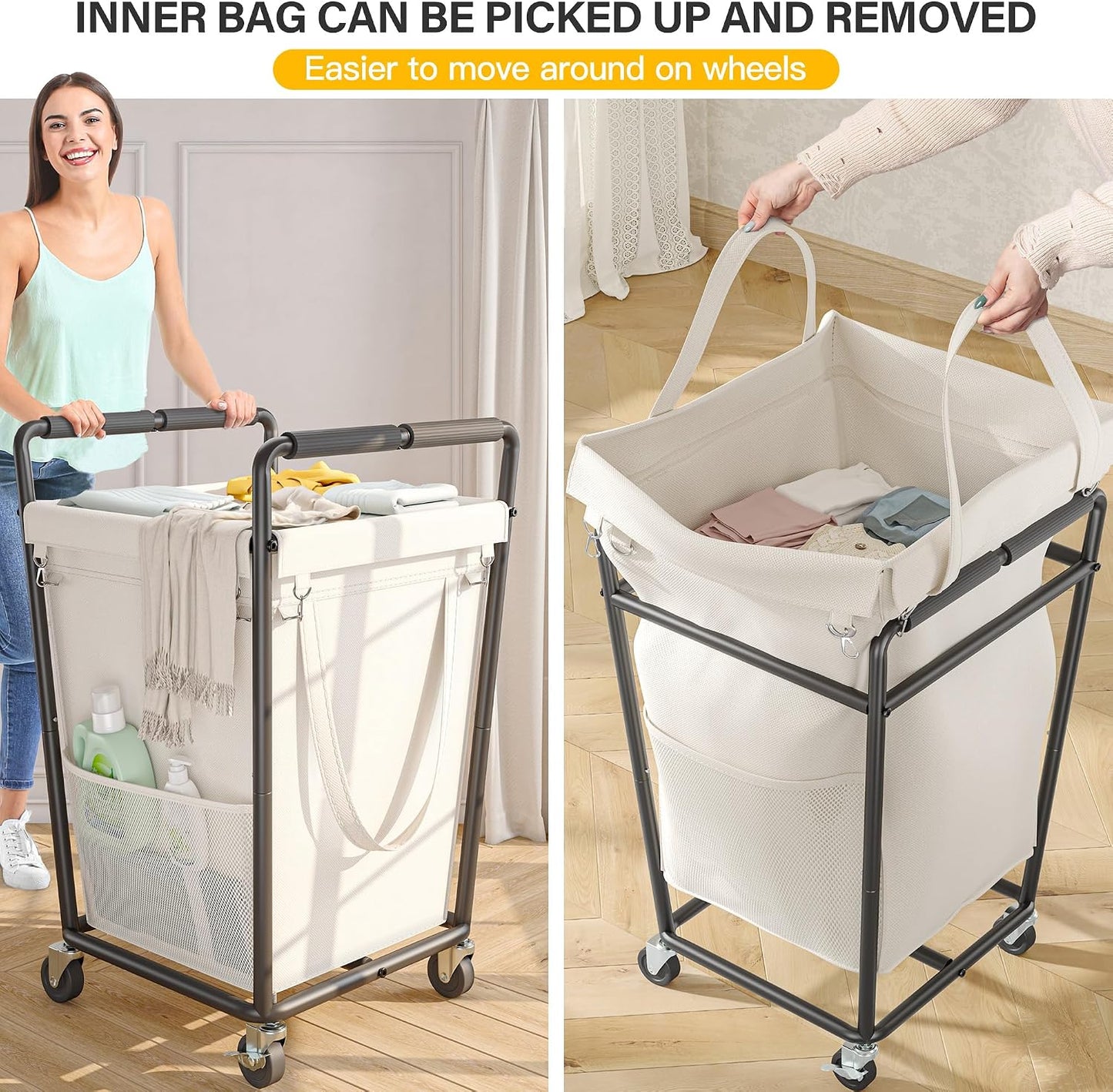 175L Laundry Hamper with Lid 3 Section, Extra Large Laundry Basket with 3 Removable Bags, 46 GAL Laundry Basket Organizer for Bedroom, Laundry Room, Dorm, Grey
