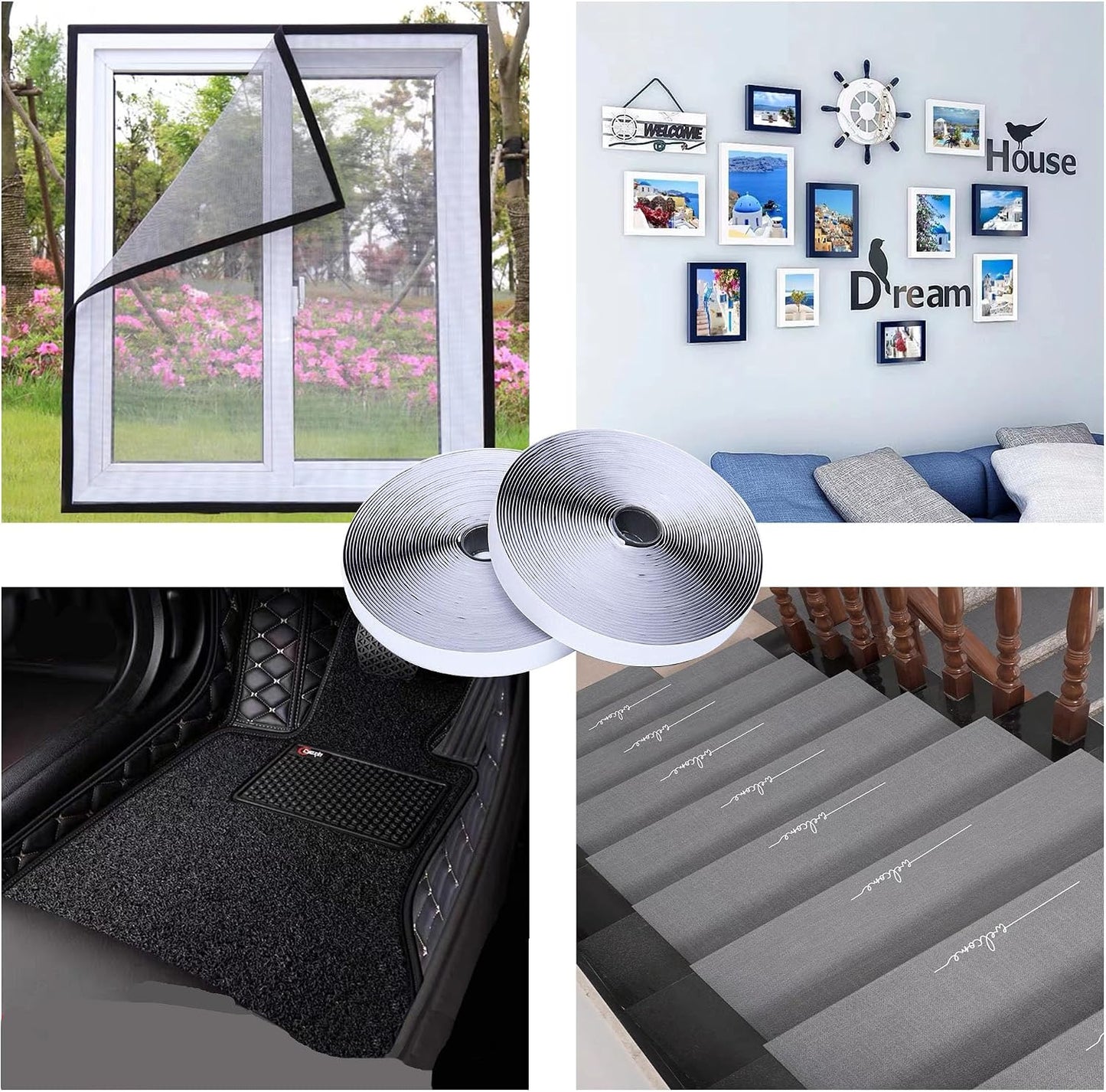 2 Inch x33 Feet Adhesive Hook and Loop Tape,Nylon Heavy Duty Tape Fasteners,Black Double Sided Self Adhesive Interlocking Tape Can Be Used to Fix Screen Window Sofa Cushions Carpet Wall Hanging