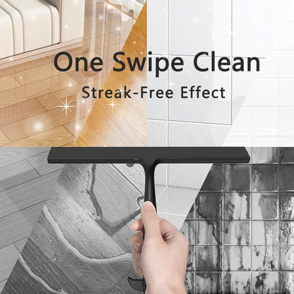 Shower Squeegee for Glass Doors,2-in-1 Silicone Shower Squeegee with Hook,Hang Anywhere | Streak-Free Bathroom Squeegee | Household Window Mirror Squeegee for Bathroom,Glass,Tile Wall,Car | Black