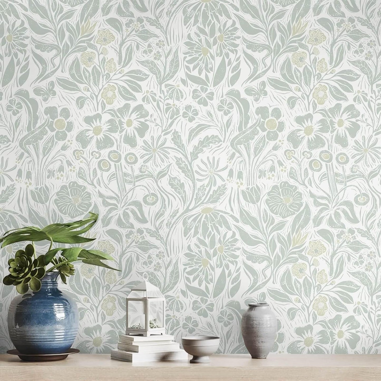 Heroad Peel and Stick Wallpaper Boho Beige Contact Paper Floral Wall Paper Removable Self Adhesive Wallpaper for Cabinet Bedroom Living Room Entryway Walls Bathroom Waterproof Vinyl Roll 17.3''x78.7''