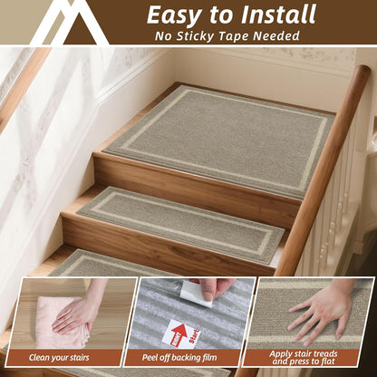 COSY HOMEER Soft Stair Treads Non-Slip Carpet Mat 28inX9in Indoor Stair Runners for Wooden Steps, Stair Rugs for Kids and Dogs, 100% Polyester TPE Backing 4pcs, Grey