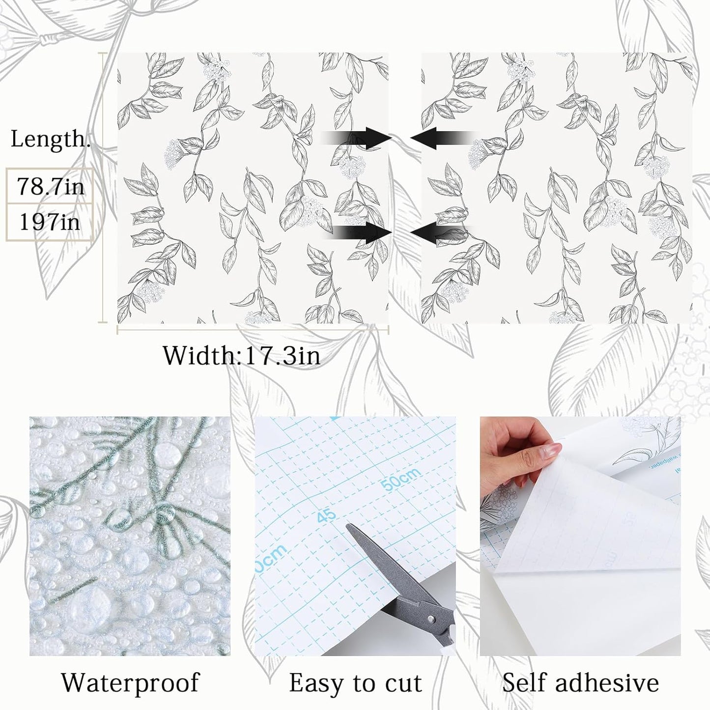 GloryTik Floral Peel and Stick Wallpaper, Removable Blue Floral Contact Paper, Self Adhesive Renter Friendly Wallpaper for Bedroom Living Room Bathroom (17.3" x 78.7")
