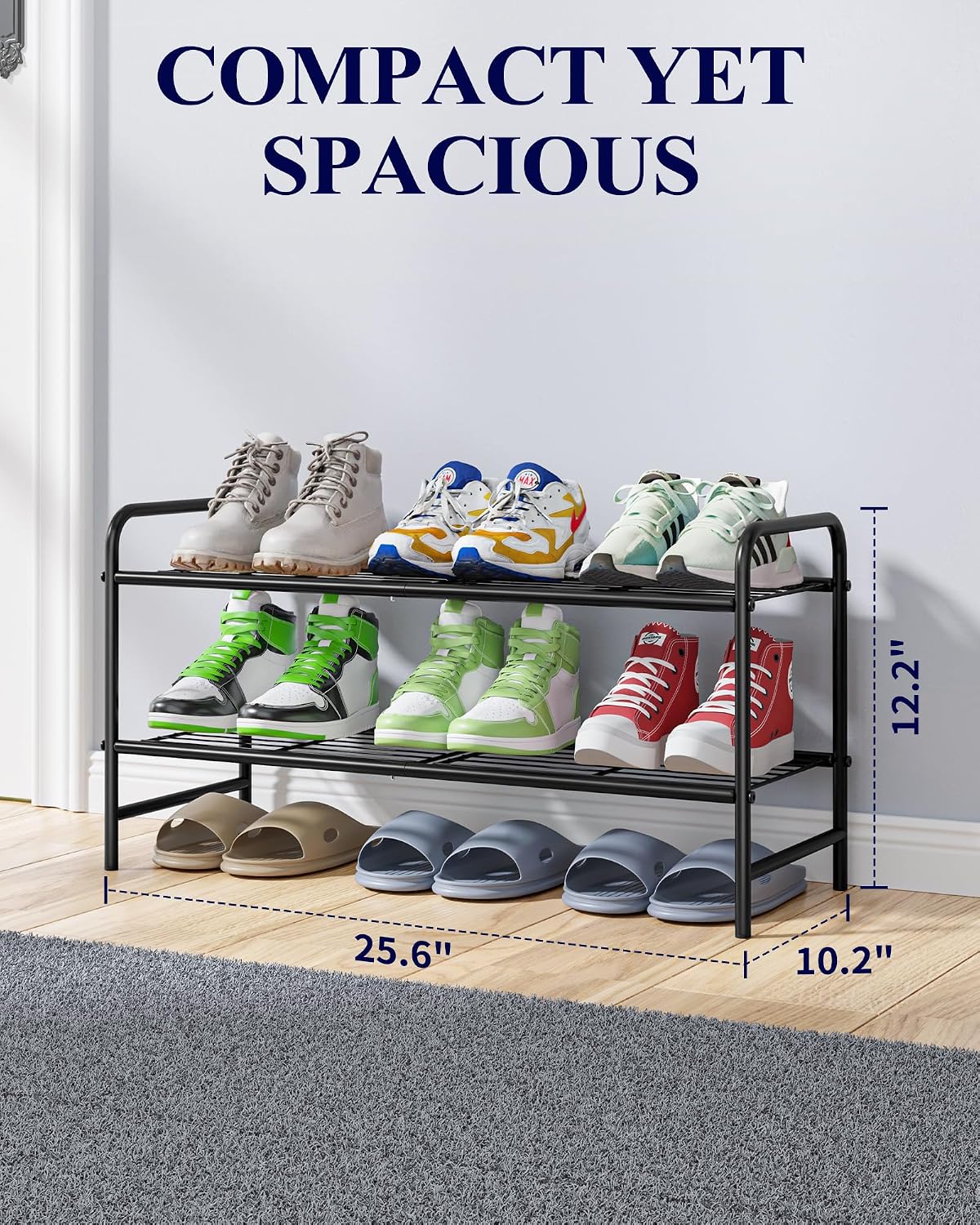 Kitsure Shoe Rack - Stainless Steel Shoe Organizer, Sturdy Shoe Rack for Closet and Front Door Entrance, Free Standing Shoe Shelf, Closet Organizers and Storage, 25.6" Wide - 3 Tier, Black