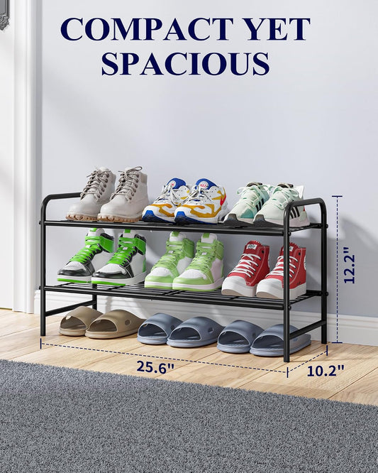Kitsure Shoe Rack - Stainless Steel Shoe Organizer, Sturdy Shoe Rack for Closet and Front Door Entrance, Free Standing Shoe Shelf, Closet Organizers and Storage, 25.6" Wide - 3 Tier, Black