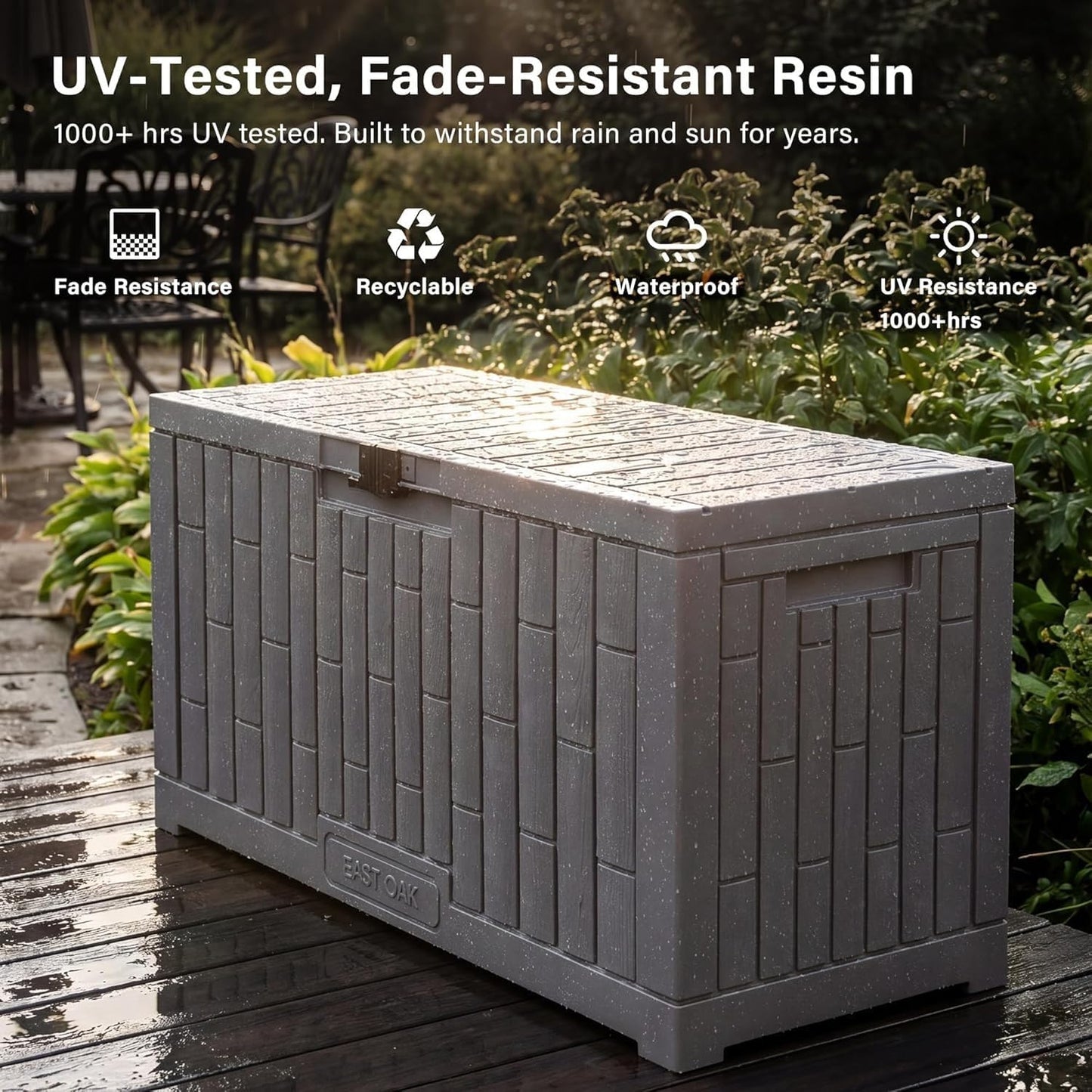 EAST OAK Outdoor Storage Box, 60 Gallon Deck Box Indoor and Outdoor Use, Waterproof Resin Storage Bin for Patio Cushions, Gardening Tools, Lockable, UV Resistant, Grey