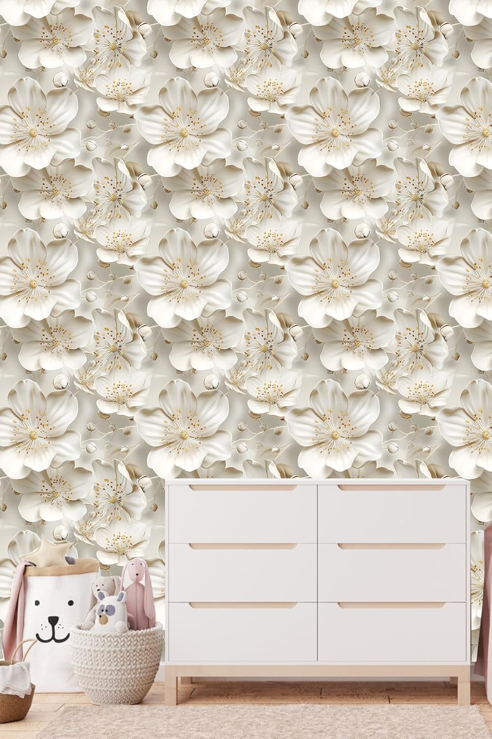 Floral Peel and Stick Wallpaper 3D Effect Interior Wall Décor Contact Paper Self Adhesive Removable Renter Friendly for Bedroom Living Cabinet Room 17.7in x 9.8ft (Not Textured Wallpaper