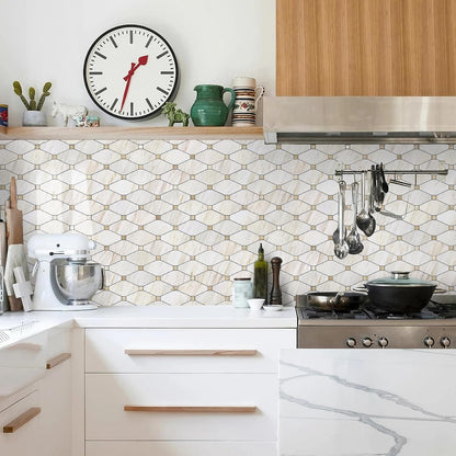 STICKGOO 10 Sheets Peel and Stick Backsplash, Polished Dolomite PVC Mixed Metal Gold Kitchen Backsplash, Stick on Backsplash Wall Tiles for Kitchen, Bathroom, RV