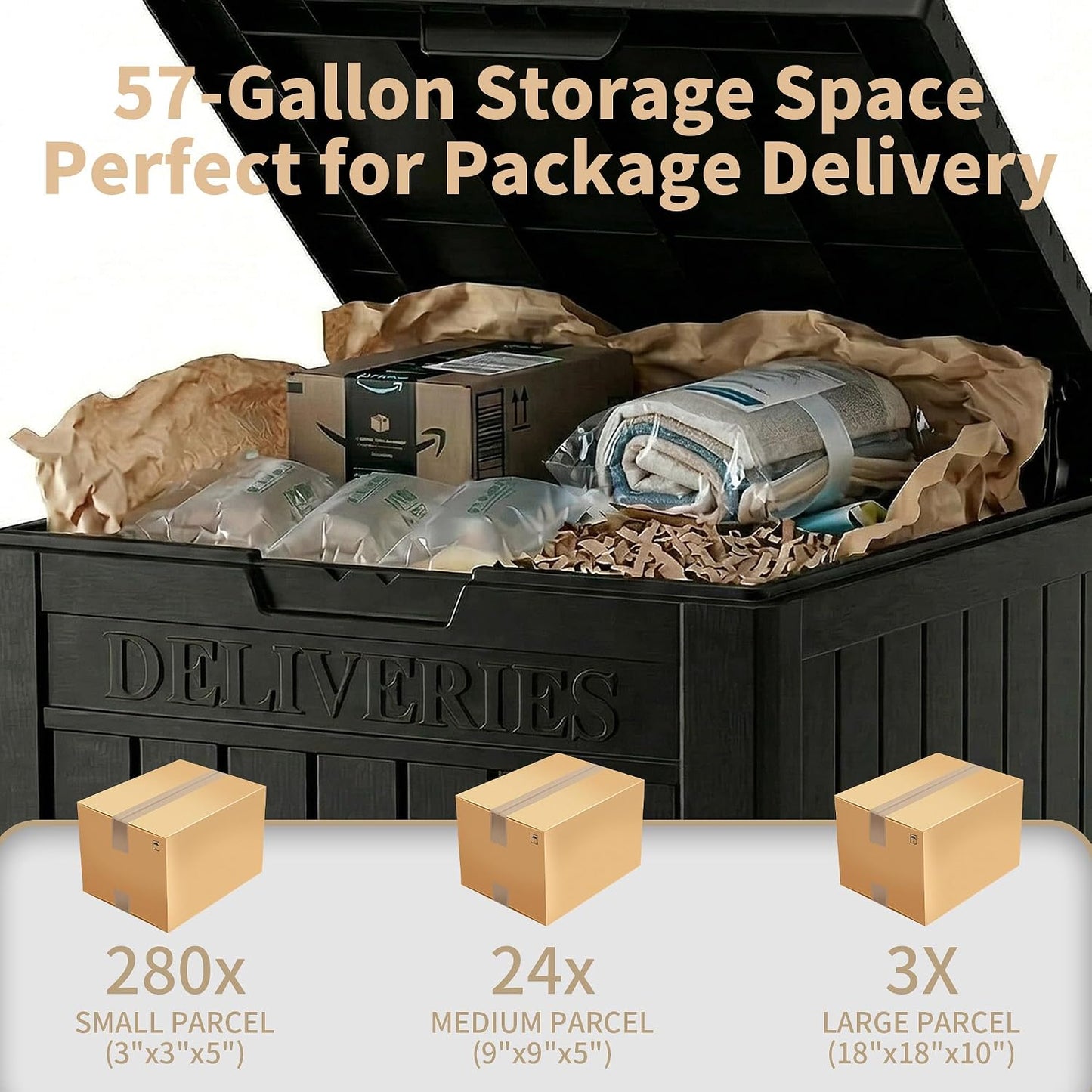 Package Delivery Box, Lockable Resin Outdoor Package, Waterproof Deck Box for Porches, Patios, Indoor & Outdoor Use (70 Gallon, Grey)