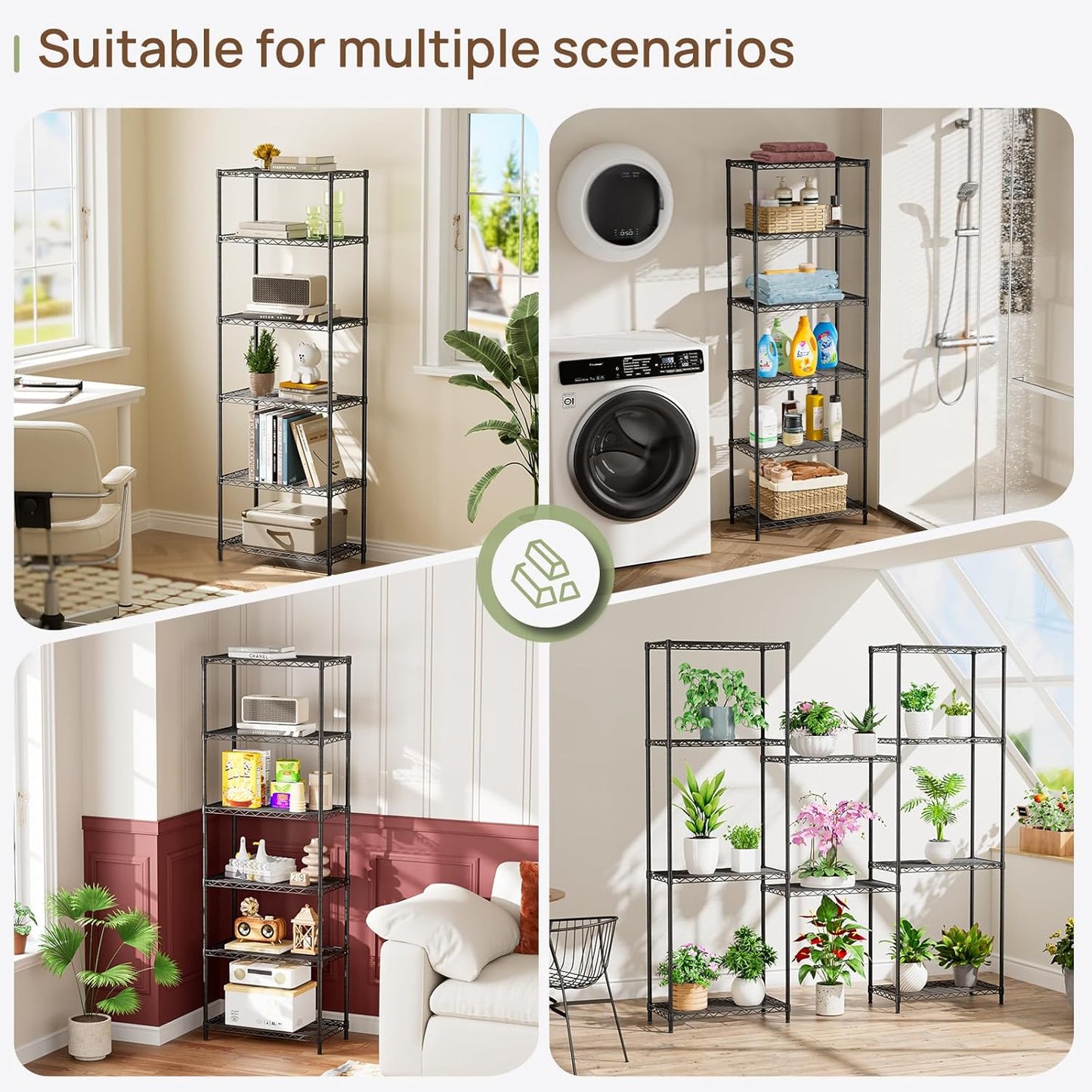 Golpart 4 Tier Adjustable Storage Shelves Metal Utility Shelf Wire Shelving Unit Organizer Rack for Home Kitchen Office Bathroom Pantry Room 12" D x 18" W x 44" H