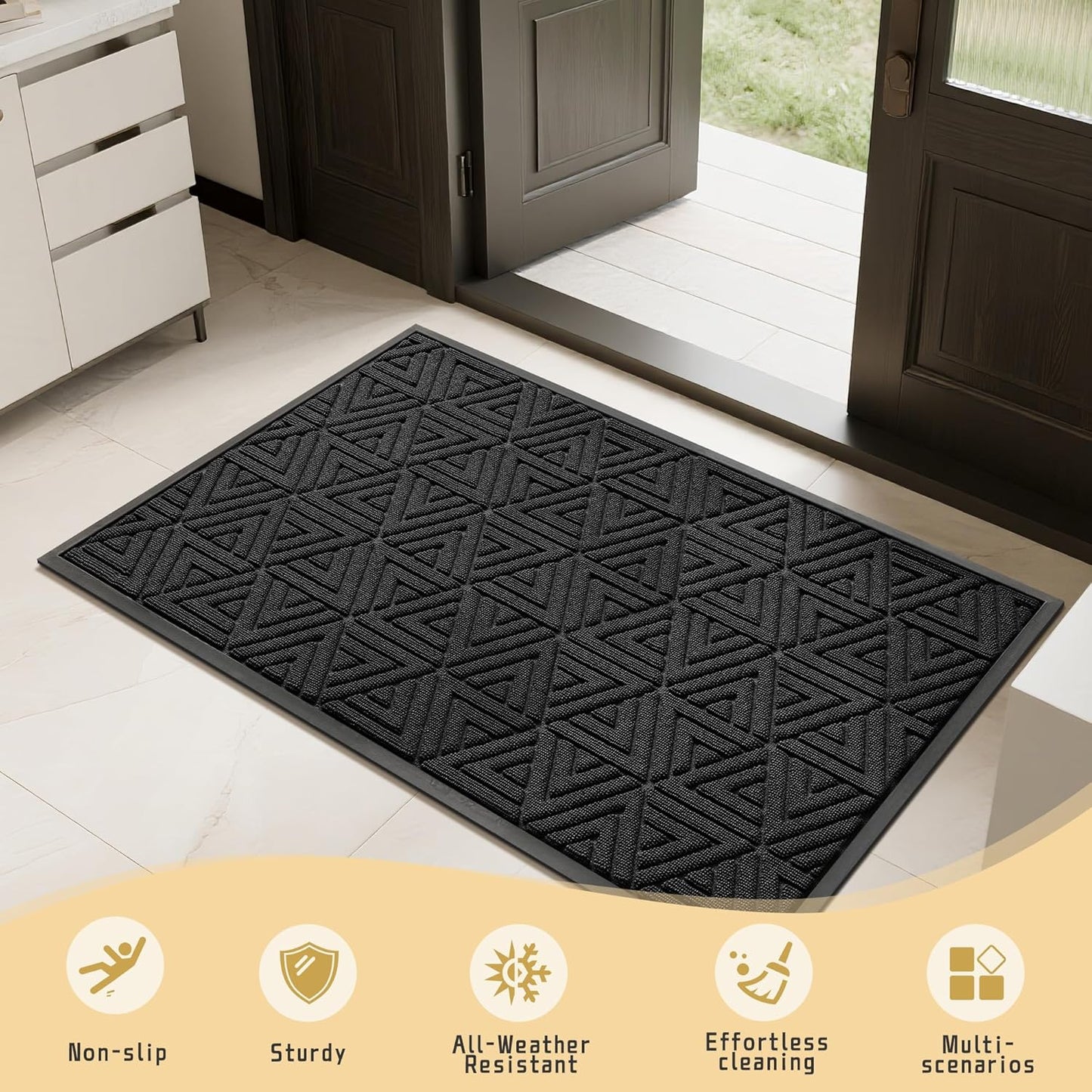 Yimobra Front Door Mat Outside Entrance 29.5x17, Waterproof Heavy Duty Outdoor Mats for Front Door, Non Slip Rubber Entry Mat for Garage Patio Indoor, Grey
