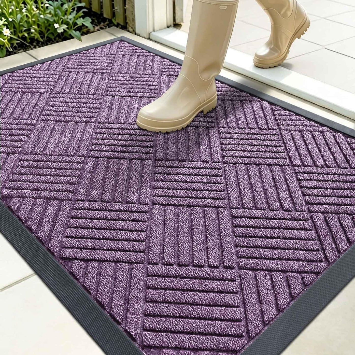 OLANLY Front Door Mat Outside Entrance 29.5x17, Absorbent, Heavy Duty Sturdy Natural Rubber Doormat Indoor Outdoor, Stain and Fade Resistant, Non-Slip Low Profile Floor Mat for Entryway, Grey Diamond