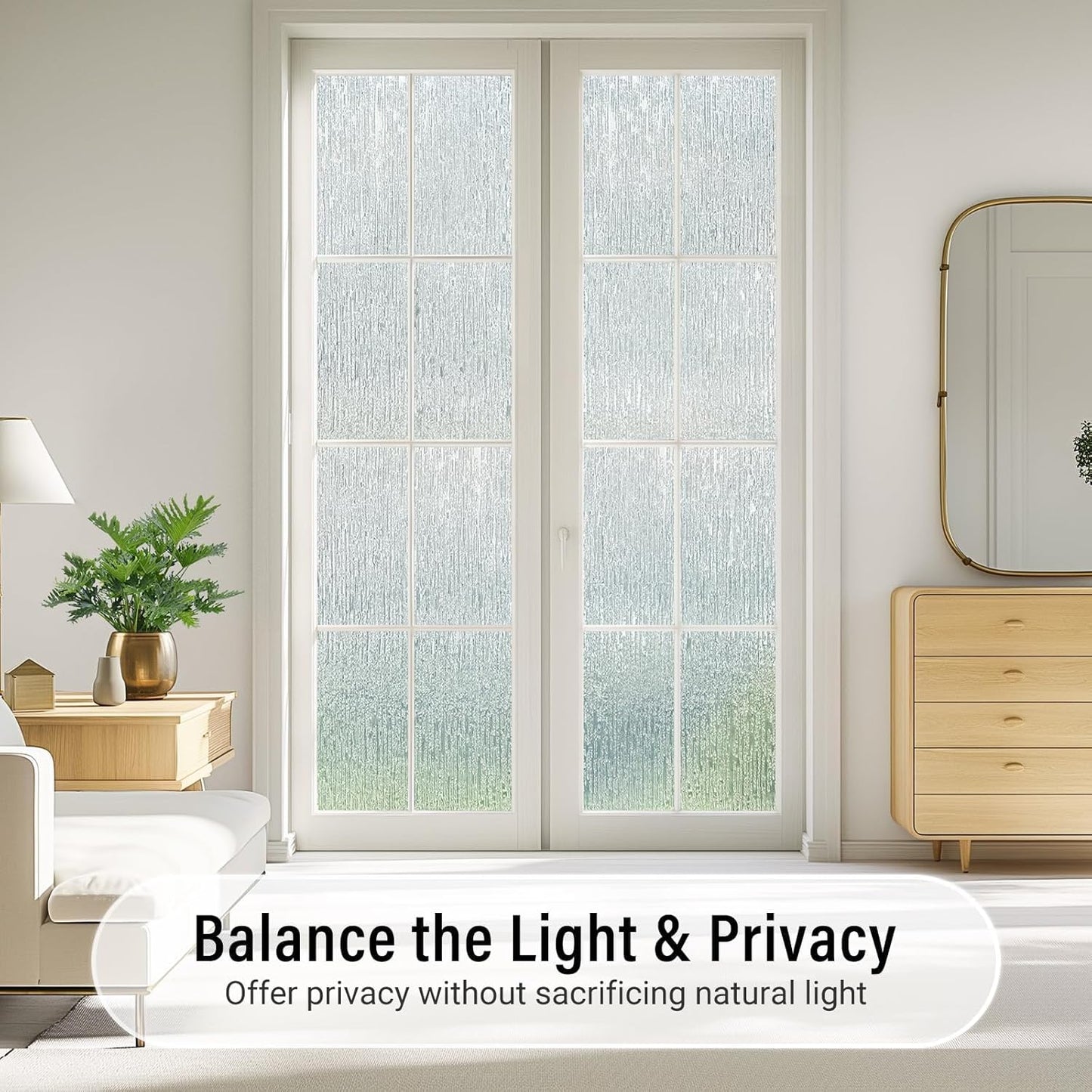 LUTE Reeded Glass Window Privacy Film, Frosted Glass Film, Removable 3D Decorative Decals Sun Blocking Anti UV Door Window Cover, No Glue Static Cling Vinyl for Bathroom Home Office, 17.5" x 78.7"