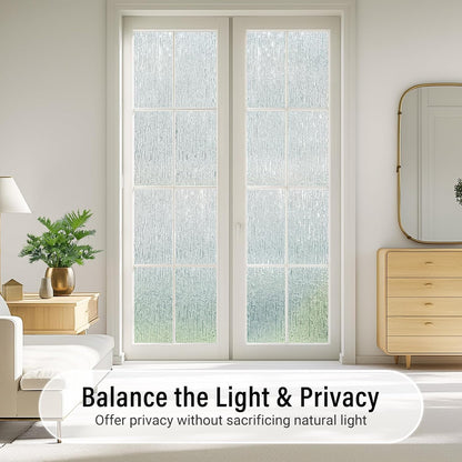 LUTE Reeded Glass Window Privacy Film, Frosted Glass Film, Removable 3D Decorative Decals Sun Blocking Anti UV Door Window Cover, No Glue Static Cling Vinyl for Bathroom Home Office, 17.5" x 78.7"
