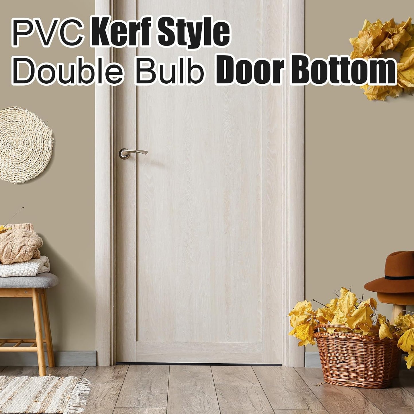 Pushglossy 2 Pcs 36" Double Bubble Kerf Door Sweep 1-3/4" Wide Vinyl Weatherstrip Seal for Exterior Doors, Energy Efficient Draft Stopper, Easy Slide in Installation, Blocks Dust/insects/noise (White)