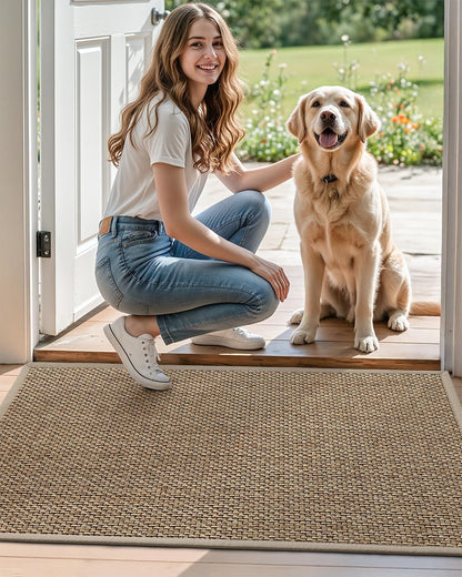 DEXI Ultra Thin Entryway Indoor Door Mat 24x36, Non Slip Rubber Backing Inside Entry Mat, Low Profile Easy Clean Dirt Trapper Doormat for Inside Entrance Patio, Beige