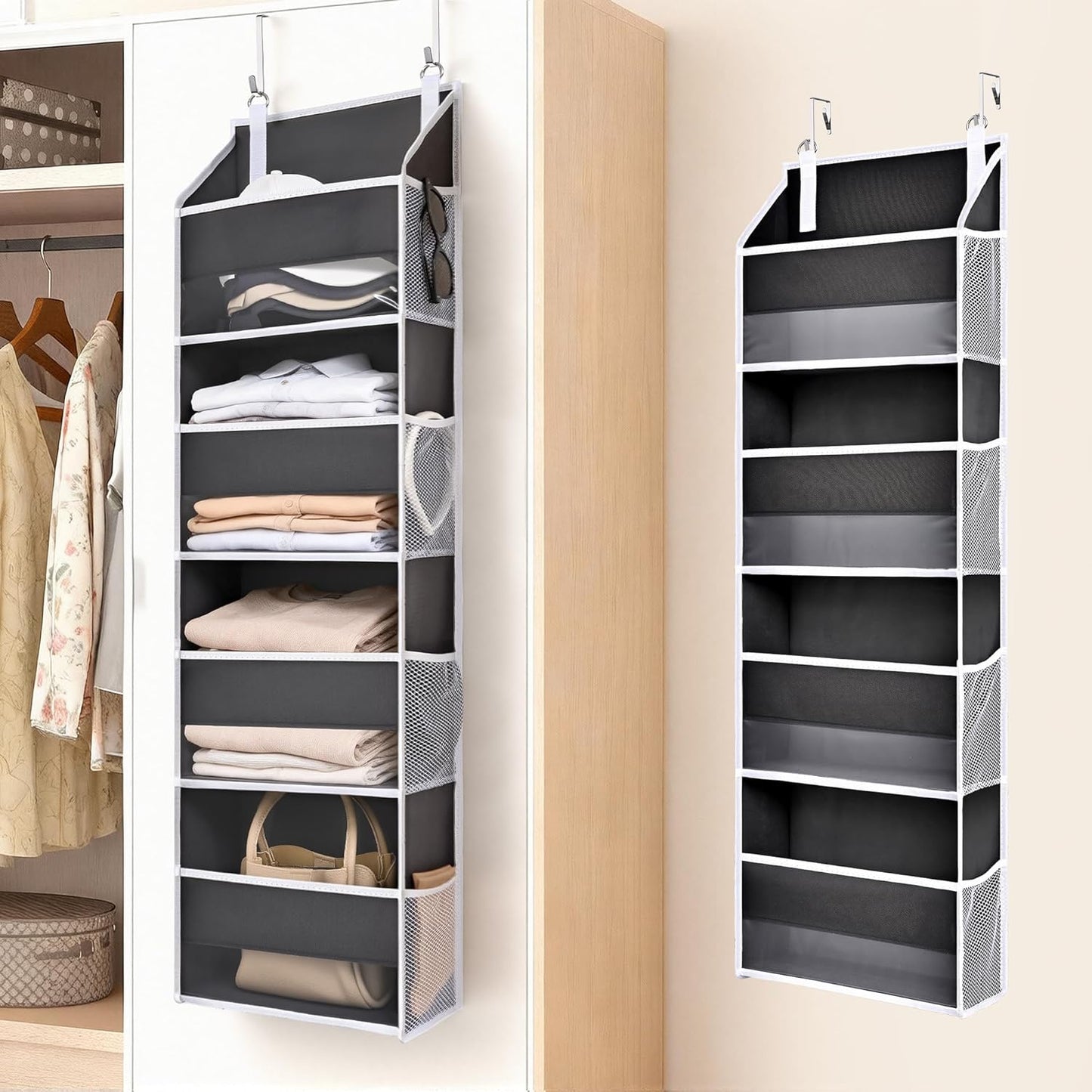 ULG Over the Door Organizer, 5-Tier Extra Large Hanging Storage with 10 Mesh Pockets, 100 lbs Capacity, Heavy Duty Door Organizer for Closet, Bedroom, Nursery Storage, Beige