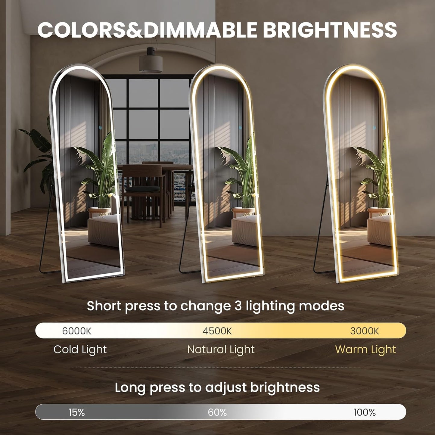 Arched Mirror Full Length, Upgraded 16"x59" Body Wall Mirrors with Shatter-Proof Glass, Floor Standing, Hanging or Leaning, Tall Arch Mirror with Stand Aluminum Alloy Frame for Bedroom, Black