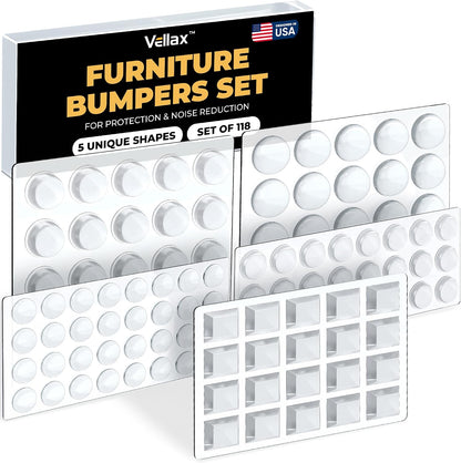 128 Clear Cabinet Bumper Pads – Self-Adhesive Silicone Set with 5 Unique Shapes for Doors, Drawers & Furniture – Premium Sound Dampening Pads for Surface Protection