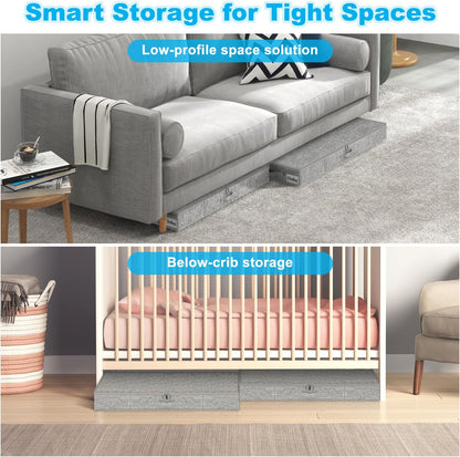 Under Bed Storage Container Bins 2 Pack, Low Profile Foldable Underbed Clothes Storage Organizer W/ Ultra Thick Fabric and Sturdy Bottom/Sides, Dual Zipper Storage Box for Dorm and Home 30x16x6.7"