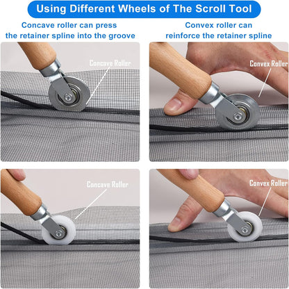 BAYTORY Upgrade Window Screen Repair Kit, Steel/Nylon Roller Tool with Bearing | Spline Removal Hook and 12Pcs Screen Clips Replacement for Installing Door Mesh Screens